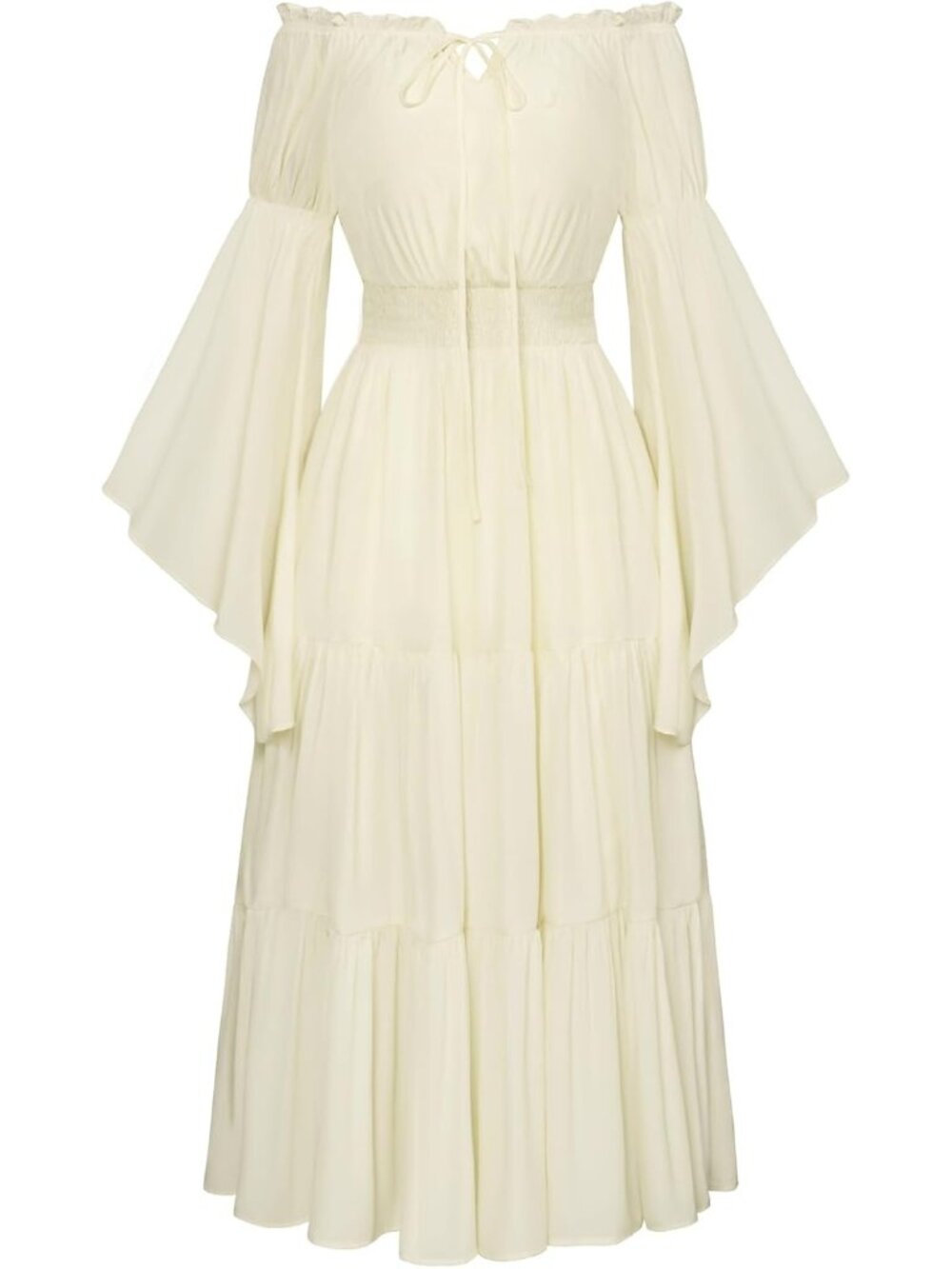 Women's Apricot Renaissance Off Shoulder Bell Sleeve Tiered Costume Dress